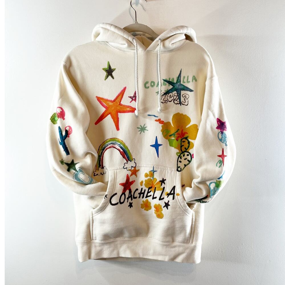 Coachella 2023 Crayon Graphic Hoodie Sweatshirt Cream Small